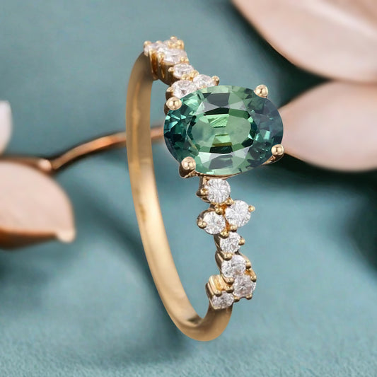 Bague de fiançailles vintage en forme de poire avec aigue-marine, ensemble de bagues de mariage uniques, cadeau d'anniversaire