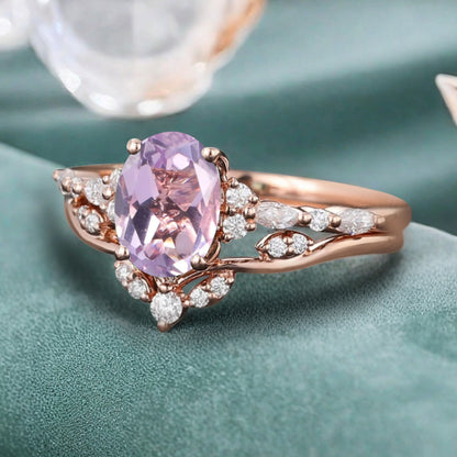 Bague de fiançailles vintage ovale en pierre de lune, bague de promesse unique en opale et moissanite