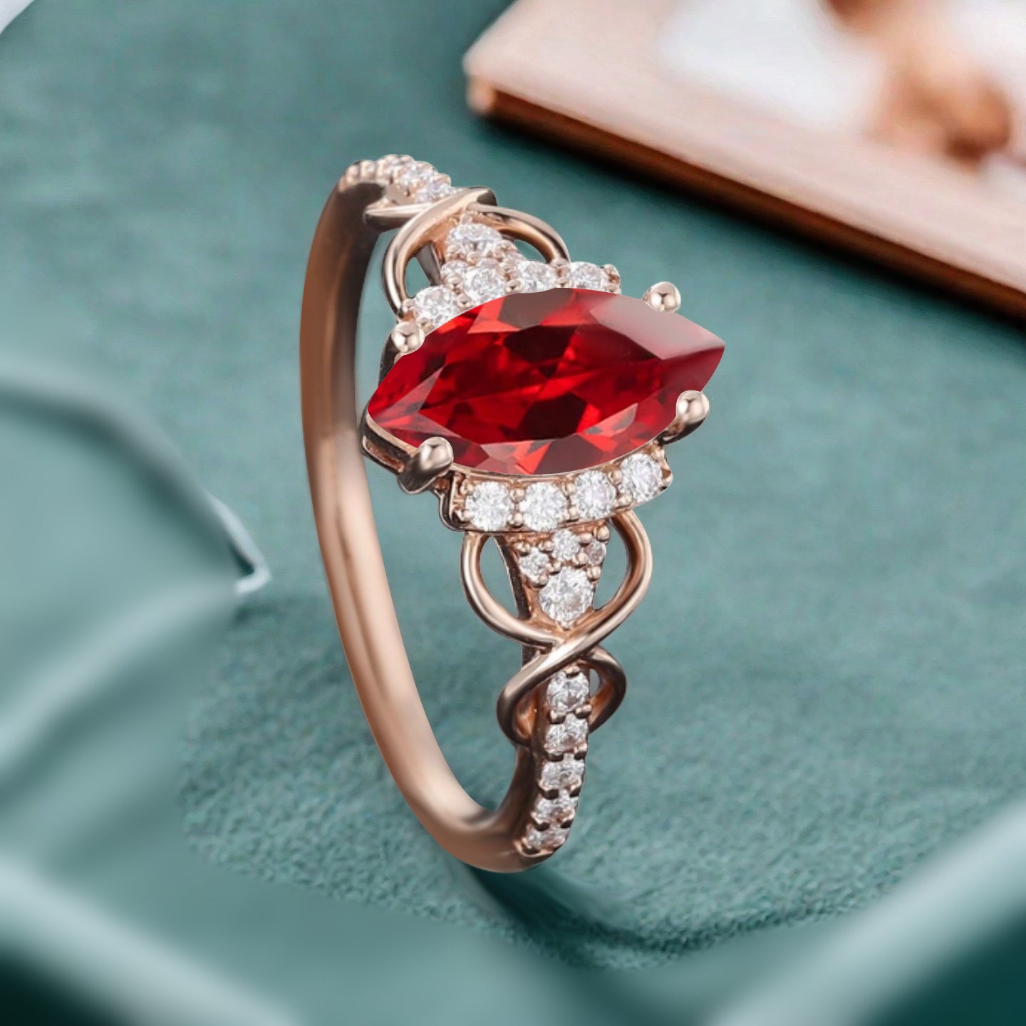 Art Deco Ruby Ring Unique Vintage Marquise Shape Scarlet Ruby Engagement Ring Wedding Promise Ring For Women Gemstone Bridal Ring
