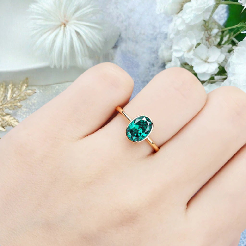 Bague de fiançailles vintage ovale en pierre de lune, bague de promesse unique en opale et moissanite