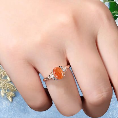 Bague de fiançailles vintage ovale en pierre de lune, bague de promesse unique en opale et moissanite