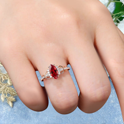 Art Deco Ruby Ring Unique Vintage Marquise Shape Scarlet Ruby Engagement Ring Wedding Promise Ring For Women Gemstone Bridal Ring