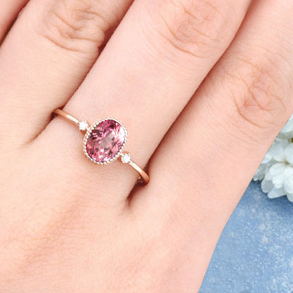 Vintage Unique Pink Sapphire Engagement Ring Solid 10K Gold Pink Sapphire Ring Delicate Pink Sapphire Gemstone Ring Handmade Bridal Jewelry