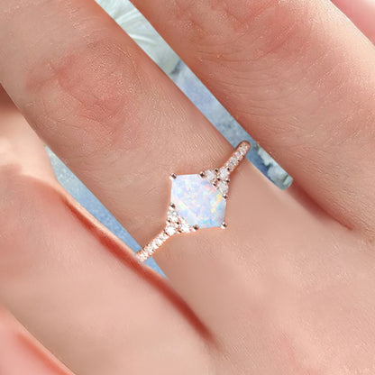 Vintage Unique Opal Engagement Ring Solid 14K Gold White Opal Ring July Birthstone Ring Delicate Opal Gemstone Ring Handmade Bridal Jewelry