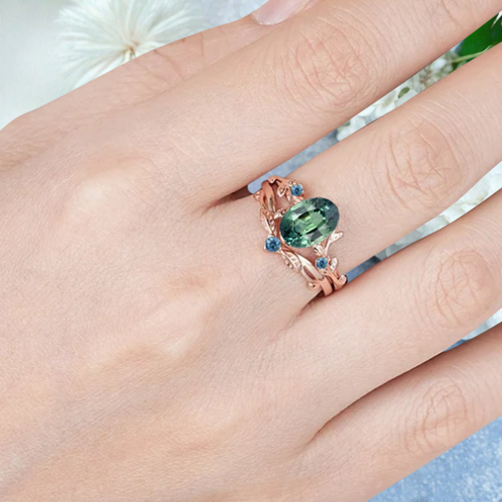 Bague de fiançailles vintage en forme de poire avec aigue-marine, ensemble de bagues de mariage uniques, cadeau d'anniversaire