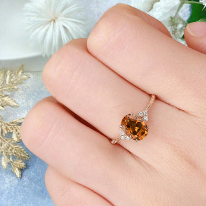 Vintage Unique Citrine Engagement Ring Solid 14K Gold Orange Citrine Ring July Birthstone Ring Delicate Citrine Gemstone Ring Handmade Bridal Jewelry