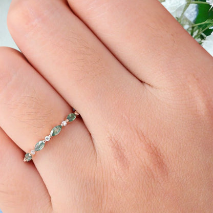 Unique Marquise Moss Agate wedding band Rose gold moissanite wedding band women full eternity matching stacking ring Anniversary gift for her