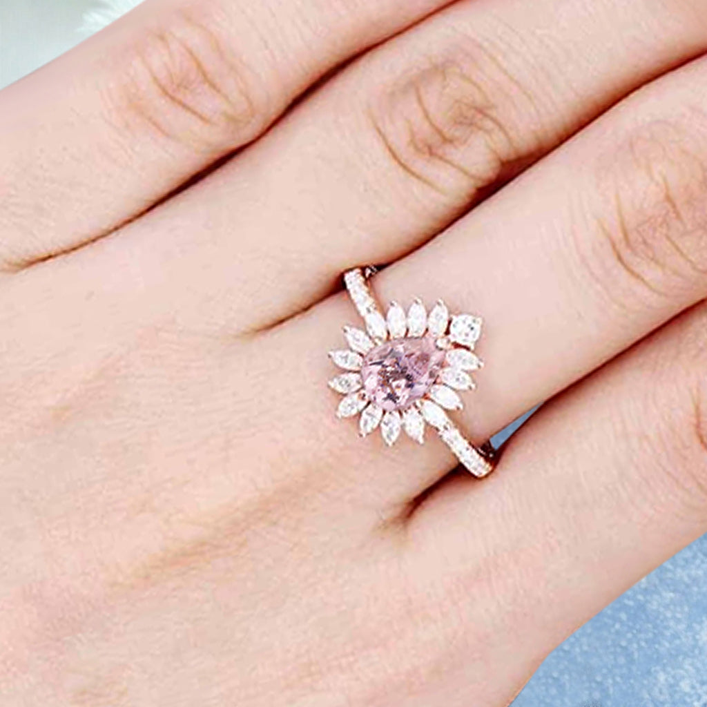 Vintage Pink Sapphire Engagement Ring 14K Rose Gold Pink Sapphire Unique Gemstone Bridal Ring For Women Moissanite Halo Promise Gift For Her