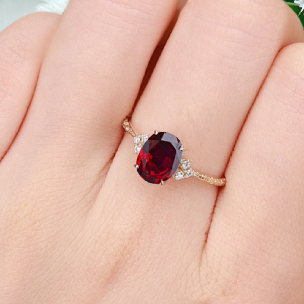 Bague de fiançailles vintage ovale en pierre de lune, bague de promesse unique en opale et moissanite