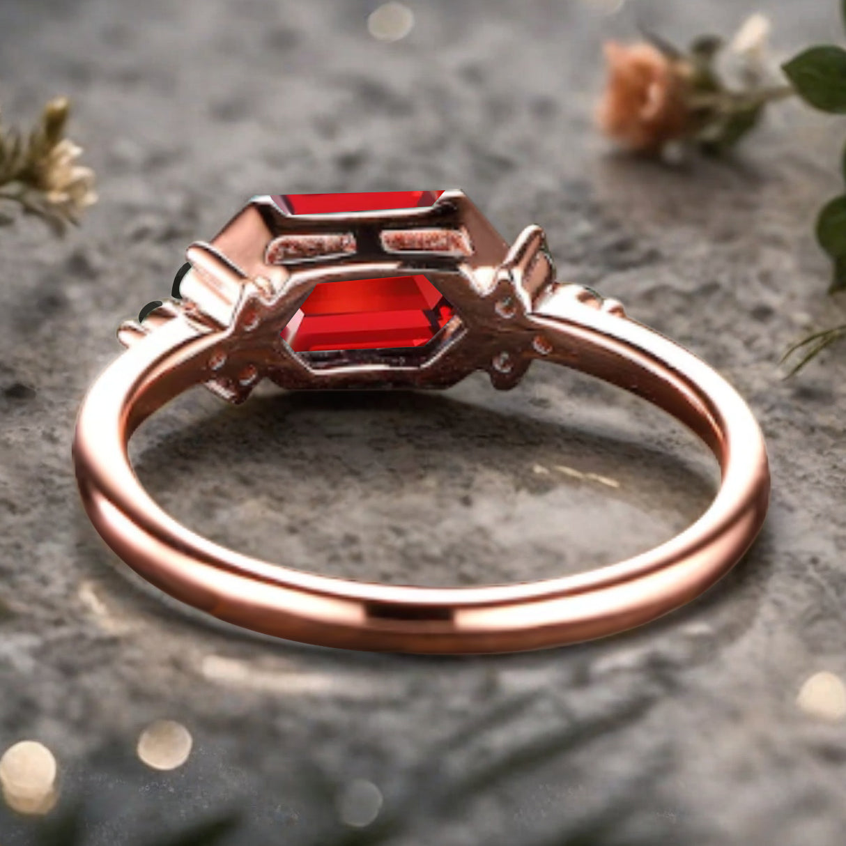 Vintage Ruby Hexagon Engagement Ring Cluster Black Onyx Ring Bezel Setting Ring 14K Yellow Gold Ring Promise Ring Gift