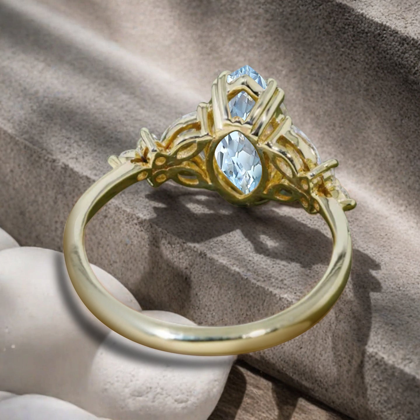 Marquise cut Aquamarine Engagement ring set Vintage Rose Gold Cluster Marquise cut Diamond Bridal set Promise Anniversary Ring Set Women