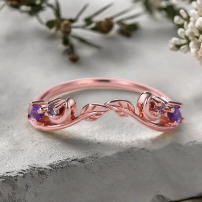 Unique Amethyst Curved wedding band vintage rose gold wedding band women Chevron band Stacking Matching band Promise Anniversary ring