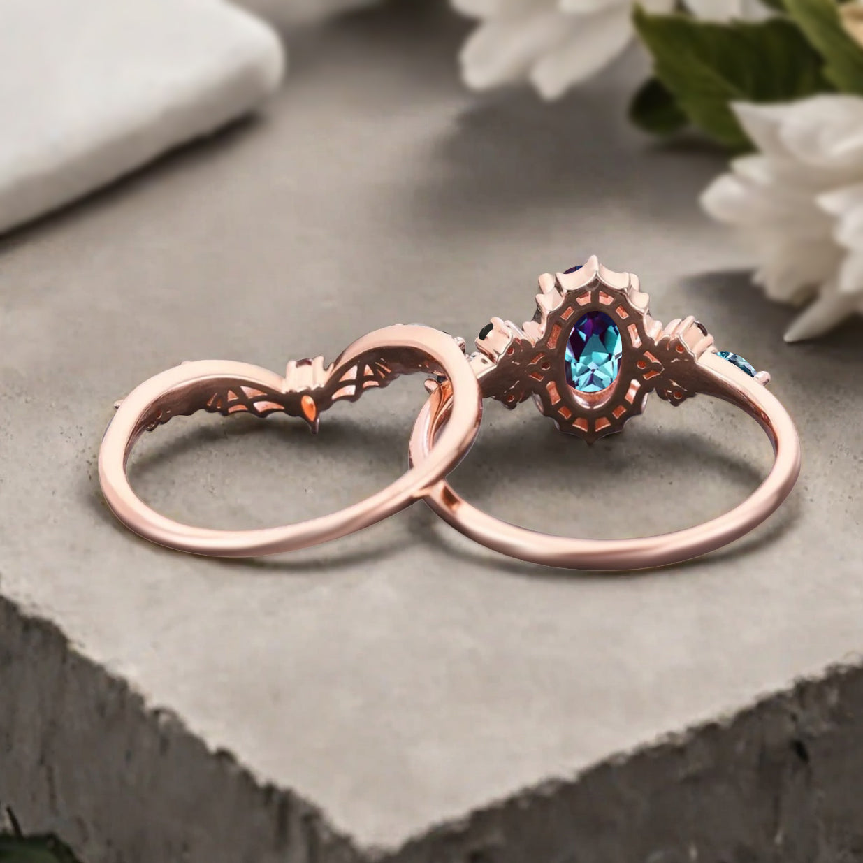 Bague de fiançailles vintage en forme de poire avec aigue-marine, ensemble de bagues de mariage uniques, cadeau d'anniversaire