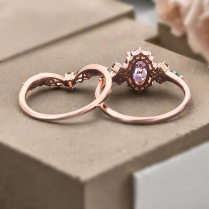 Bague de fiançailles vintage en forme de poire avec aigue-marine, ensemble de bagues de mariage uniques, cadeau d'anniversaire