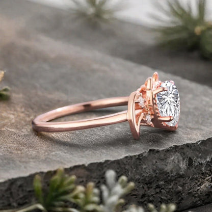 Bague de fiançailles vintage ovale en pierre de lune, bague de promesse unique en opale et moissanite