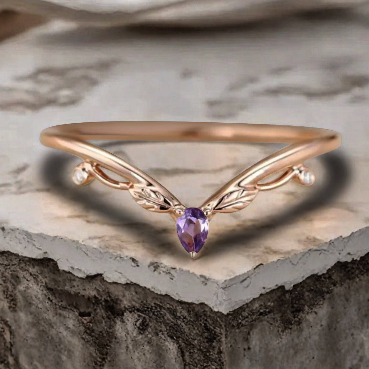 Minimalist Moissanite & Amethyst & Moss Agate Chevron Wedding Band Vintage V Shape Stacking Leaf Ring Unique Matching Ring Promise Delicate Bridal Anniversary Ring