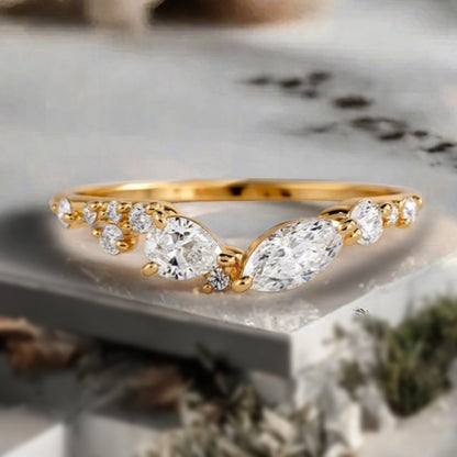 Minimalist Moissanite Chevron Wedding Band Vintage V Shape Stacking Ring Unique Matching Ring Promise Delicate Bridal Anniversary Gift Ring