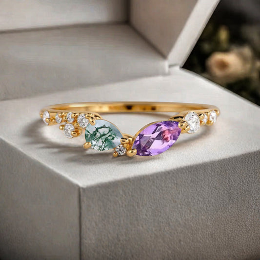 Bague de fiançailles vintage ovale en pierre de lune, bague de promesse unique en opale et moissanite