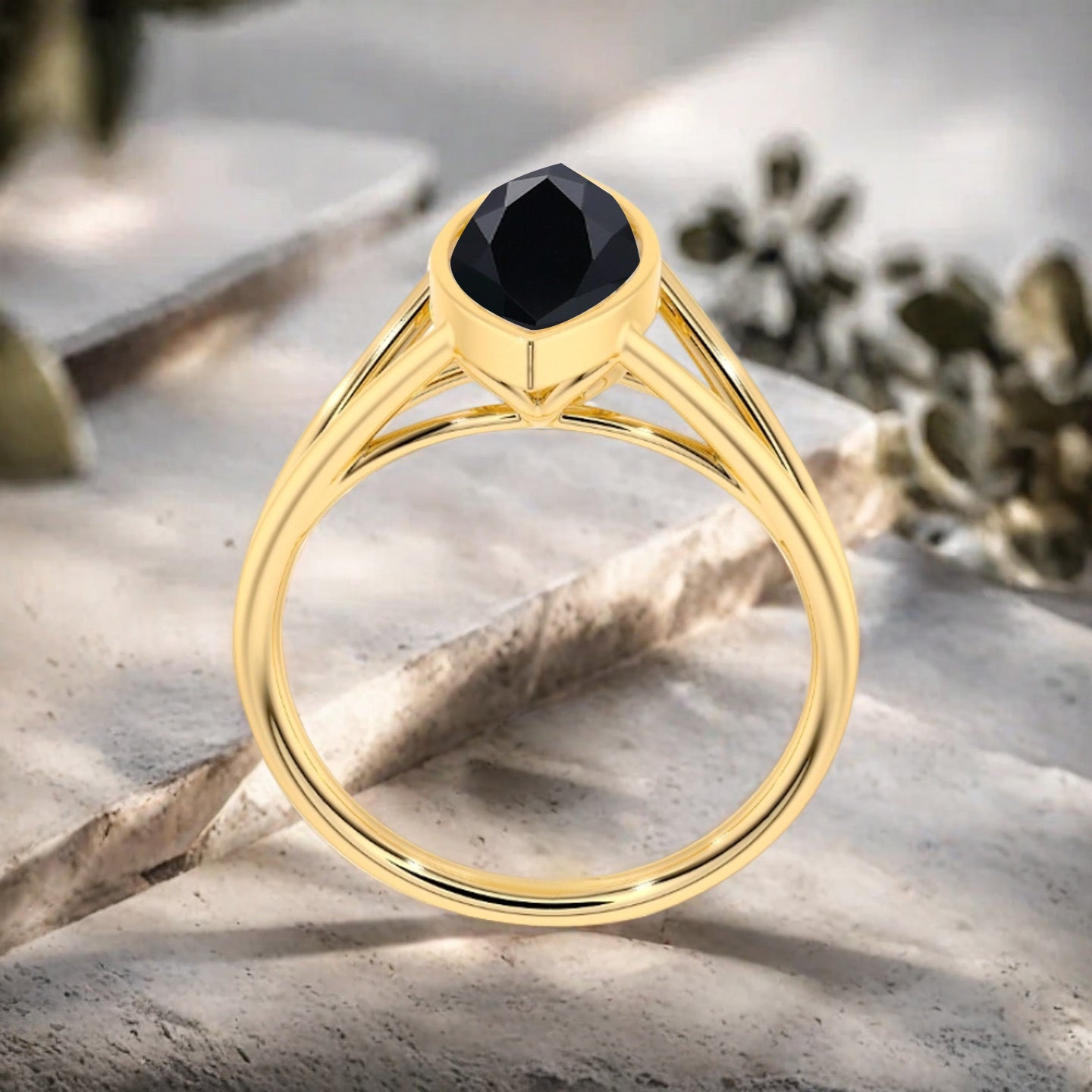 Marquise cut Black Onyx wedding ring Unique 14k Rose gold wedding ring Anniversary ring