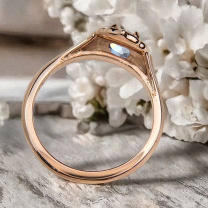 Vintage Aquamarine Ring Solid Gold Oval Cut Aquamarine Engagement Halo Ring Unique Moissanite Promise Ring Anniversary Gift Ring For Women