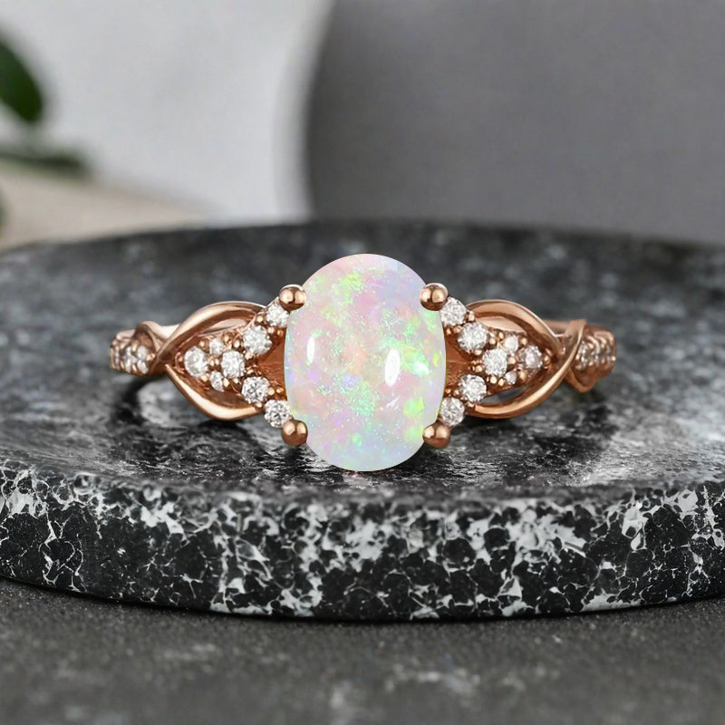 Bague de fiançailles en pierre de soleil ovale, bague de mariage unique en moissanite, cadeau pour elle
