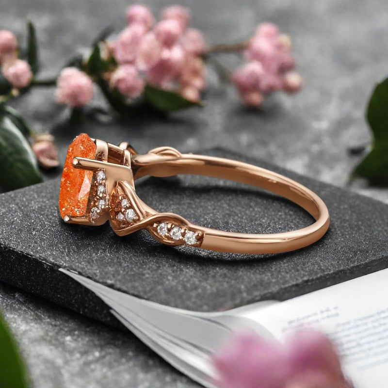 Oval Cut Sunstone Engagement Ring Unique Sunstone Moissanite Wedding Ring Gift For Her