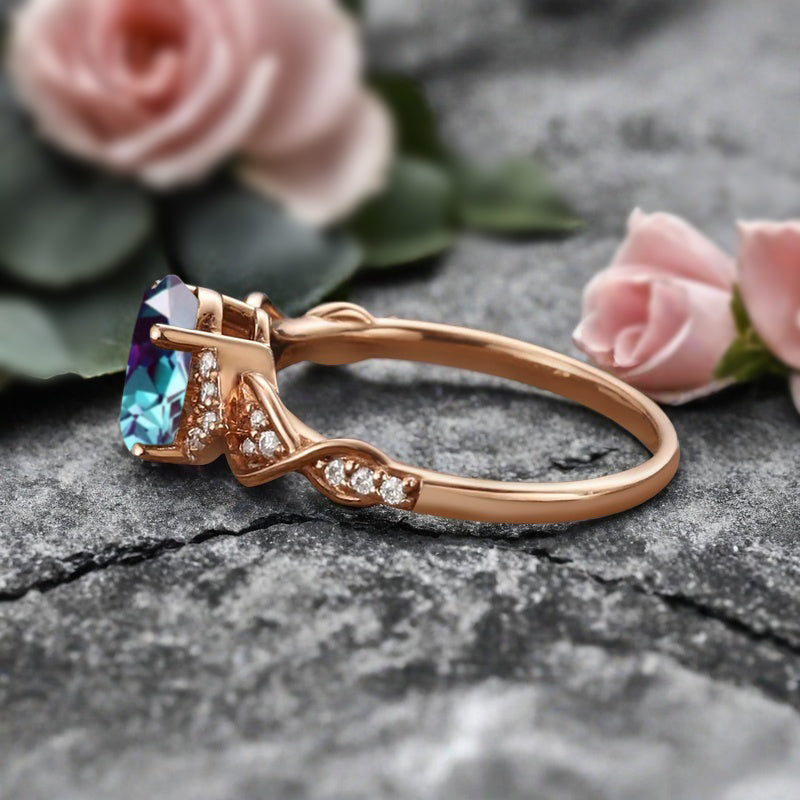 Bague de fiançailles en pierre de soleil ovale, bague de mariage unique en moissanite, cadeau pour elle