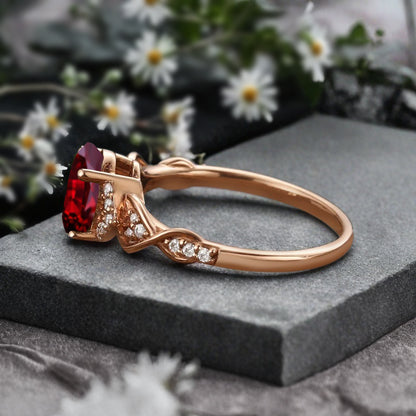 Oval Cut Ruby Engagement Ring Unique Ruby Moissanite Wedding Ring Gift For Her
