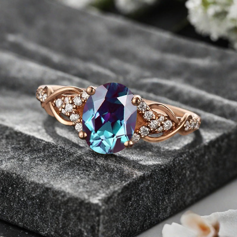 Bague de fiançailles en pierre de soleil ovale, bague de mariage unique en moissanite, cadeau pour elle