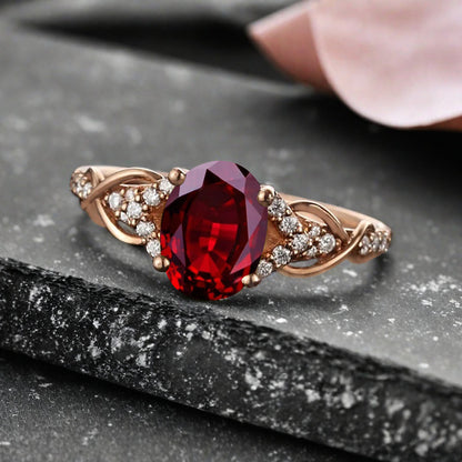 Oval Cut Ruby Engagement Ring Unique Ruby Moissanite Wedding Ring Gift For Her