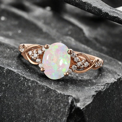 Bague de fiançailles en pierre de soleil ovale, bague de mariage unique en moissanite, cadeau pour elle