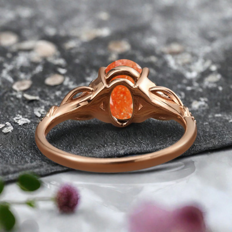 Oval Cut Sunstone Engagement Ring Unique Sunstone Moissanite Wedding Ring Gift For Her