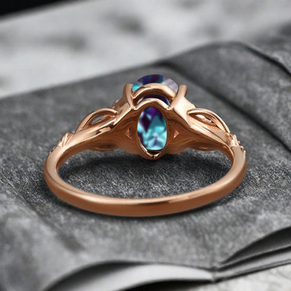 Bague de fiançailles en pierre de soleil ovale, bague de mariage unique en moissanite, cadeau pour elle