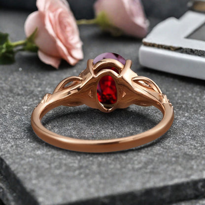 Oval Cut Ruby Engagement Ring Unique Ruby Moissanite Wedding Ring Gift For Her