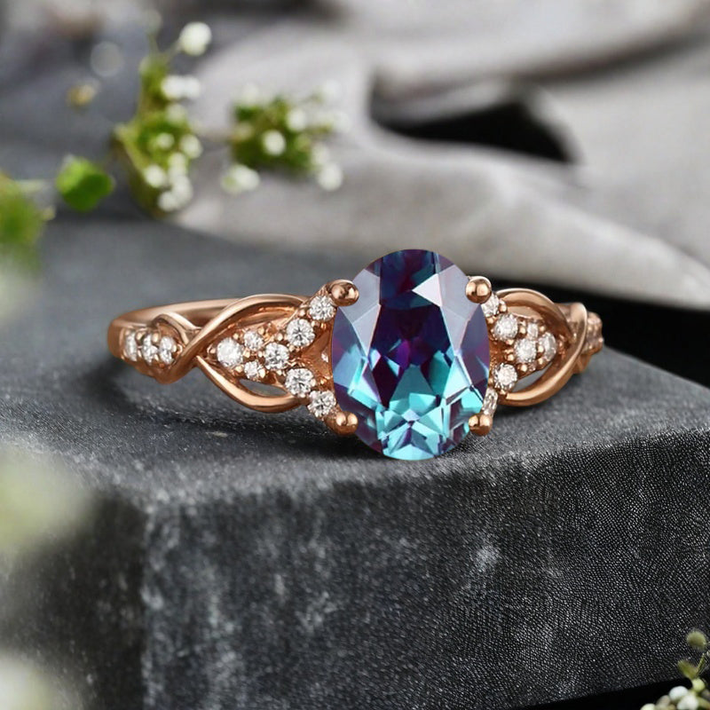 Bague de fiançailles en pierre de soleil ovale, bague de mariage unique en moissanite, cadeau pour elle