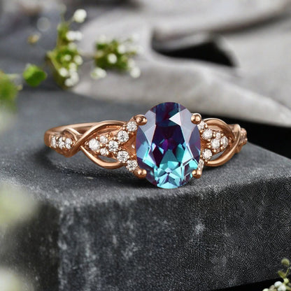 Bague de fiançailles en pierre de soleil ovale, bague de mariage unique en moissanite, cadeau pour elle