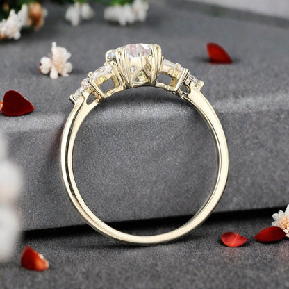 Vintage Hexagon Cut Moissanite Gemstone Engagement Ring Moissanite Side Stone Wedding Promise Ring