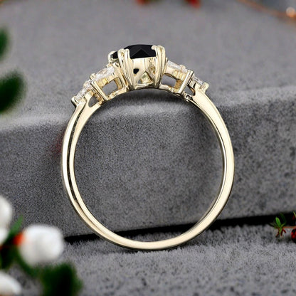 Bague de fiançailles vintage en saphir bleu-vert taille hexagonale Bague de promesse de mariage en saphir bleu-vert