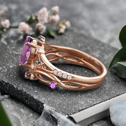Bague de fiançailles vintage en forme de poire avec aigue-marine, ensemble de bagues de mariage uniques, cadeau d'anniversaire