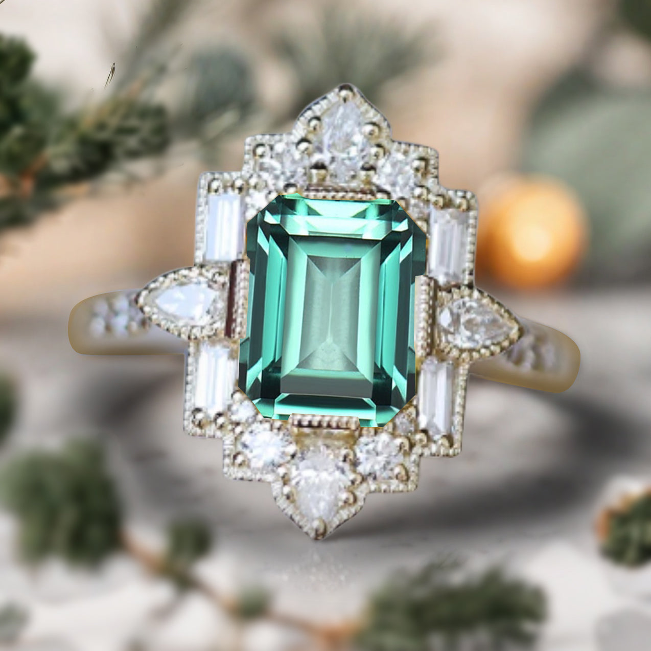 Tsavoite Emerald Cut Ring Art Deco Handmade Octagon Gemstone Engagement Ring Personalized Jewelry Gift