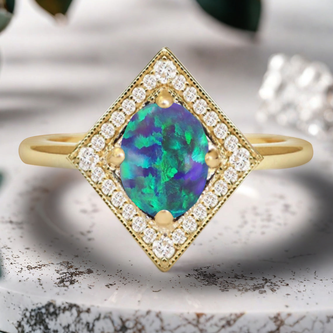 Vintage Black Opal Wedding Ring Unique Oval Shape Black Opal Engagement Ring Antique Moissanite Bridal Ring Promise Ring Anniversary Gift Ring