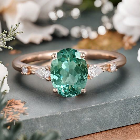 Vintage Oval Cut Tsavorite Ring Unique Tsavorite Engagement Ring Leaf-like Gemstone Wedding Statement Ring Gift For Her