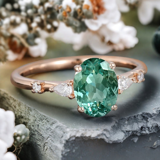 Vintage Oval Cut Tsavorite Ring Unique Tsavorite Engagement Ring Leaf-like Gemstone Wedding Statement Ring Gift For Her