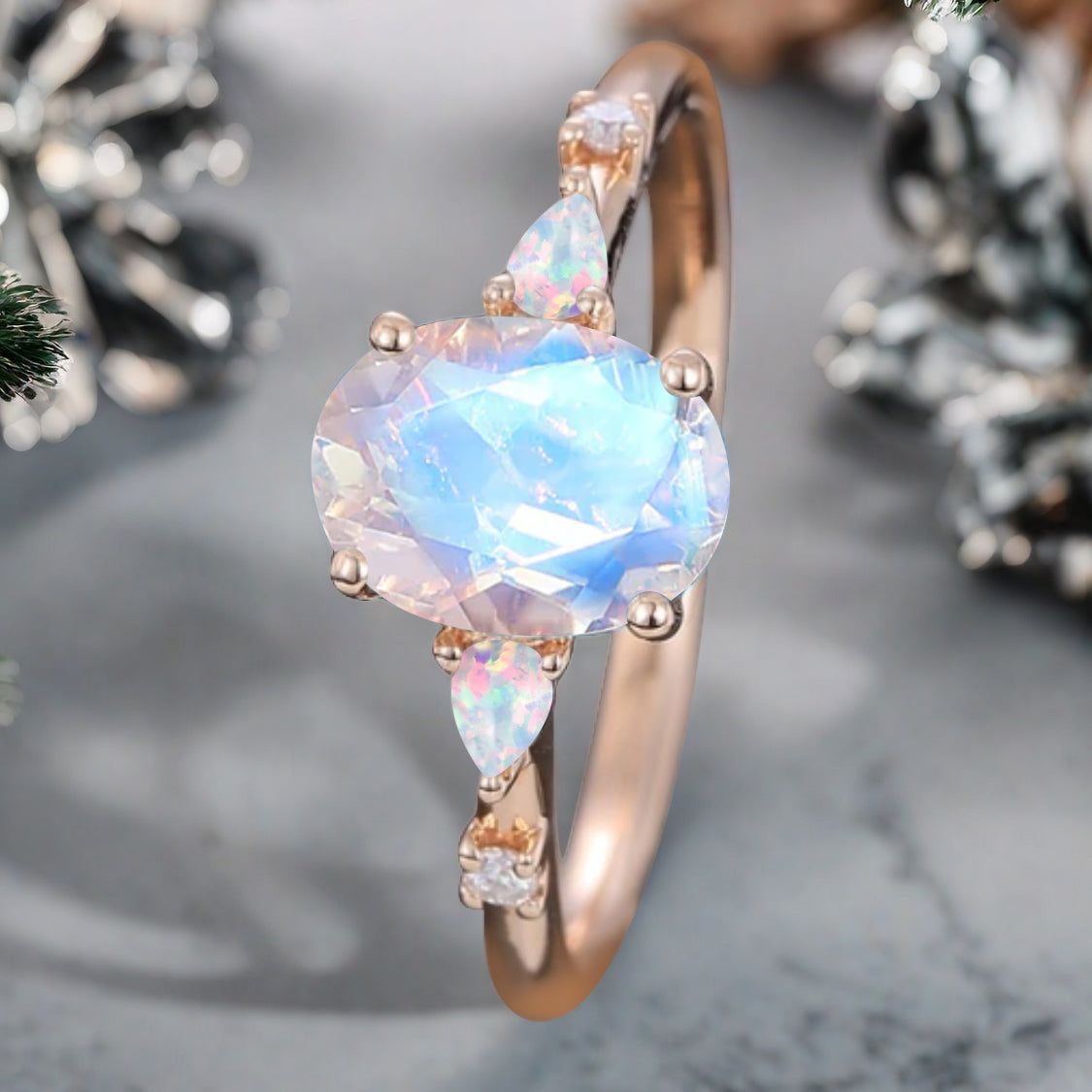 Vintage Oval Cut Moonstone Ring Unique Moonstone Engagement Ring Moon-like Gemstone Wedding Statement Ring Gift For Her