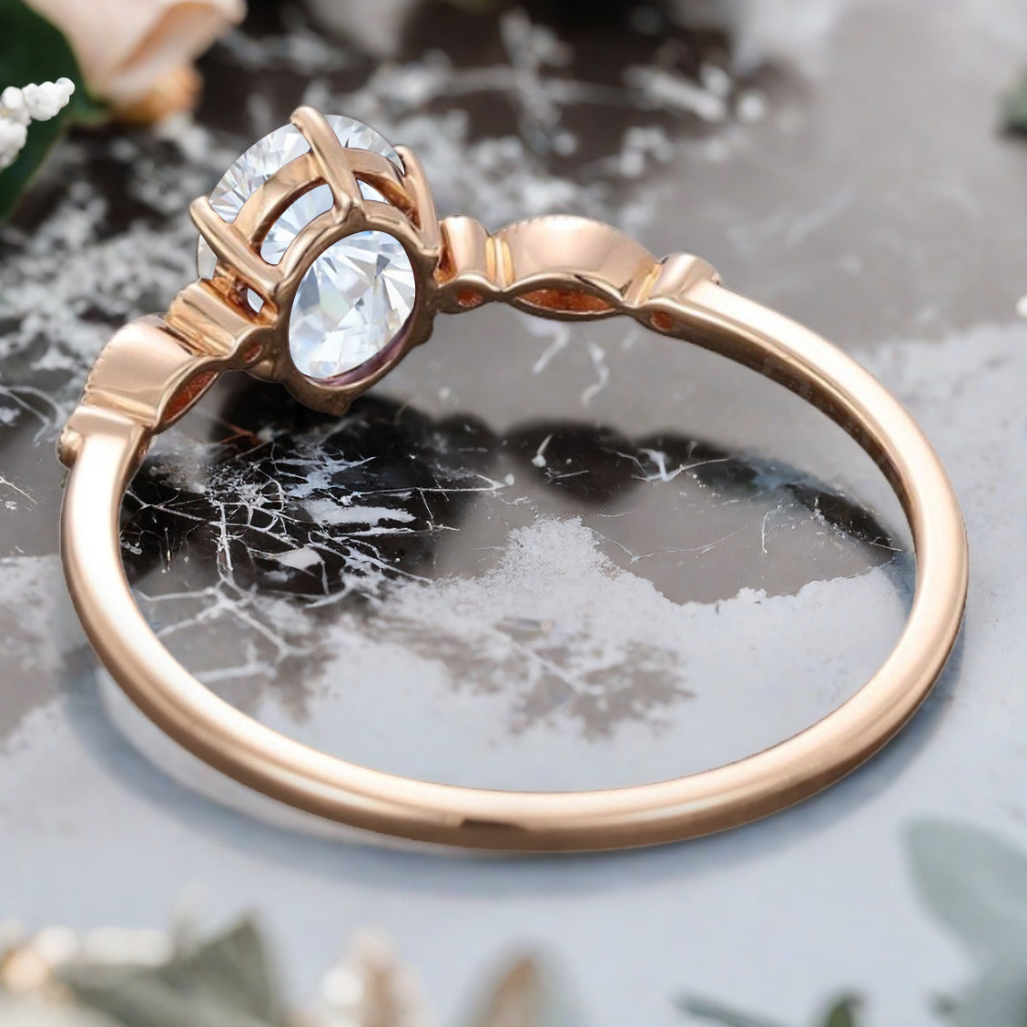 Vintage Oval Cut Moissanite Engagement Ring Unique Moissanite Wedding Ring Art Deco Rose Gold Ring Dainty Bridal Ring Anniversary Gift Ring