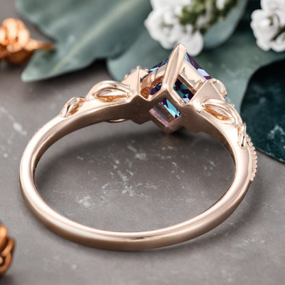 Princess Cut alexandrite engagement ring Rose gold alexandrite wedding ring Dainty diamond bridal ring Twist promise ring Marriage ring Anniversary ring