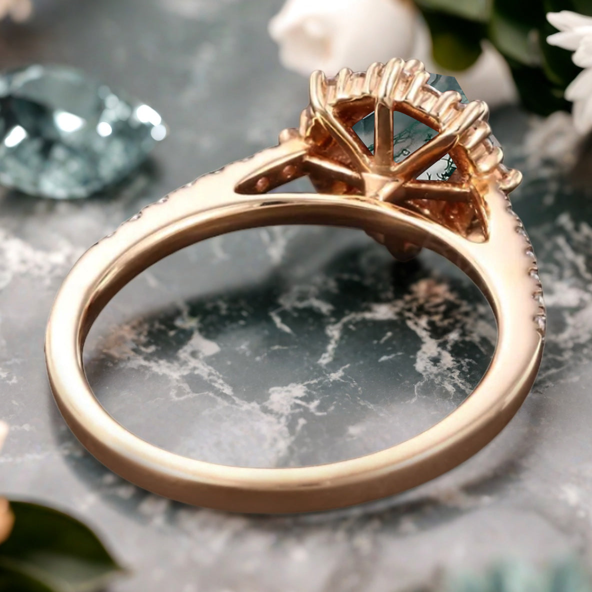 Unique Hexagon Cut Green Agate Engagement Ring Vintage Moss Agate Wedding Bridal Ring Art Deco Green Agate Gemstone Ring Anniversary Gift