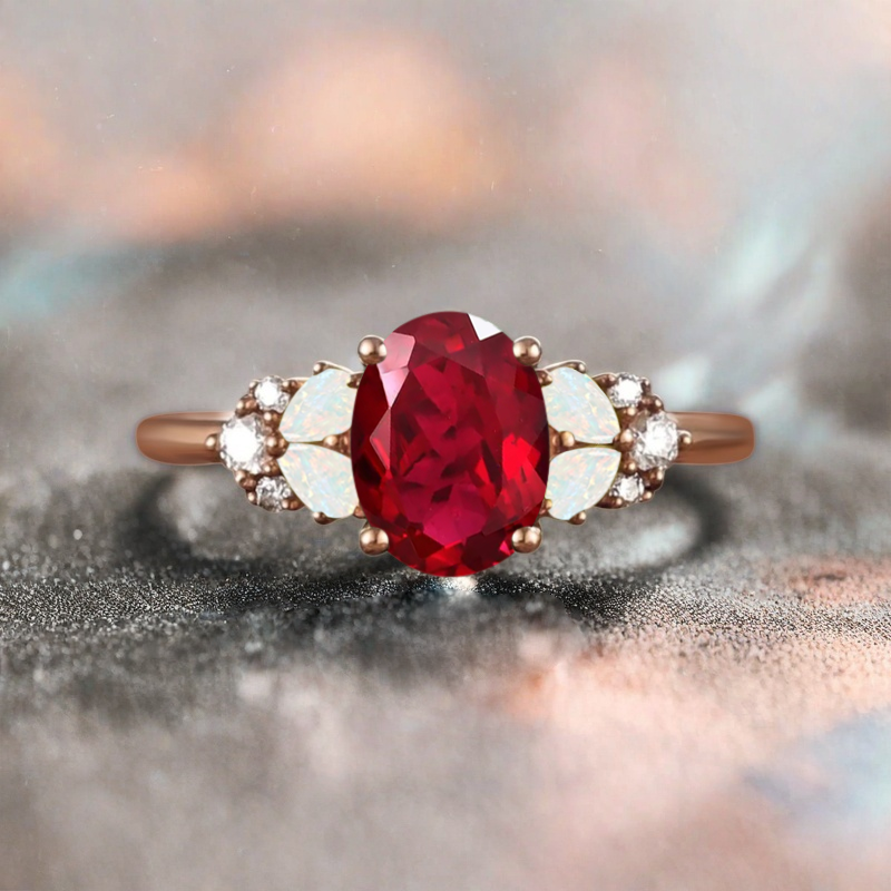 Bague de fiançailles vintage ovale en pierre de lune, bague de promesse unique en opale et moissanite