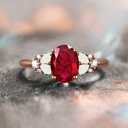 Bague de fiançailles vintage ovale en pierre de lune, bague de promesse unique en opale et moissanite