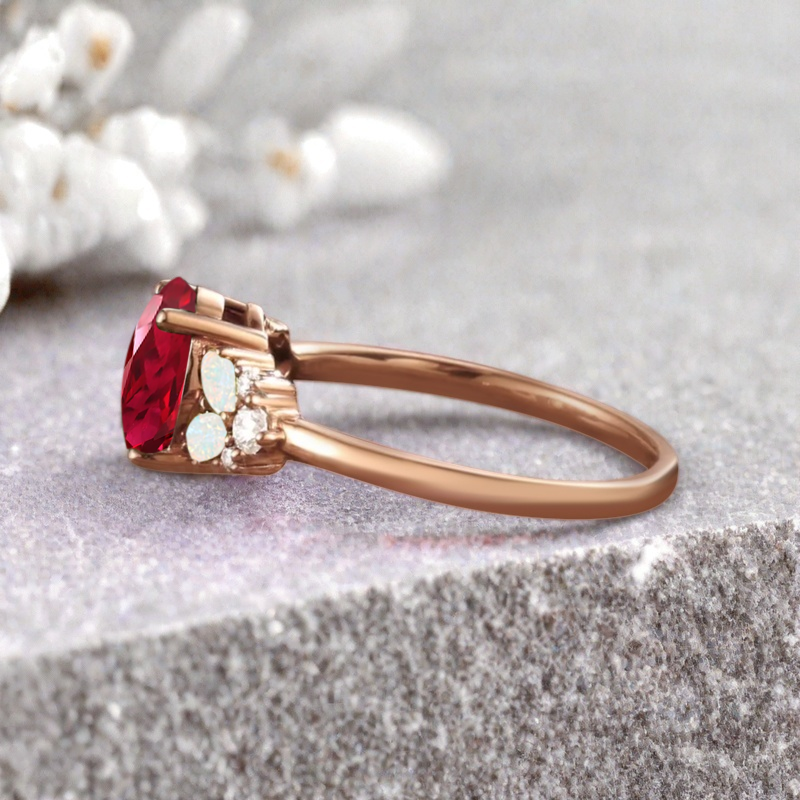 Bague de fiançailles vintage ovale en pierre de lune, bague de promesse unique en opale et moissanite